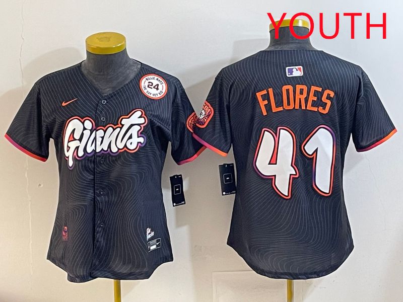 Youth San Francisco Giants 41 Flores Black Joint Name 2025 Nike MLB Jersey style 10